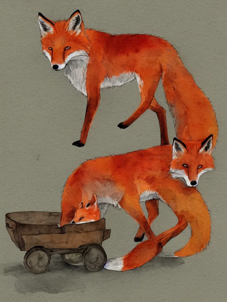 Image similar to autumn fox wheelbarrow watercolor by arti chauhan trending on artstation