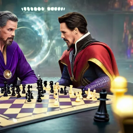 Image similar to thanos playng chess with doctor strange, detailed 4 k