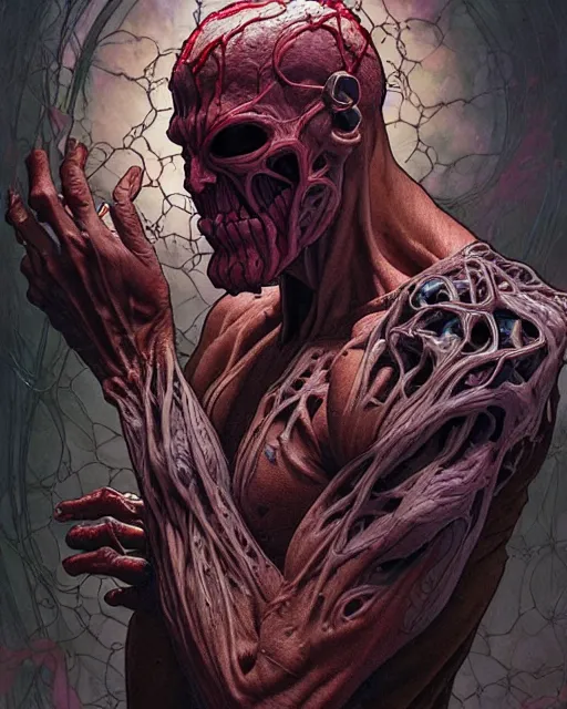 Prompt: the platonic ideal of flowers of cletus kasady ultimate carnage thanos dementor doctor manhattan chtulu nazgul, detailed, intricate, hyperrealism, intense, scary, decay, dmt, art by brock hofer and artgerm and greg rutkowski and alphonse mucha