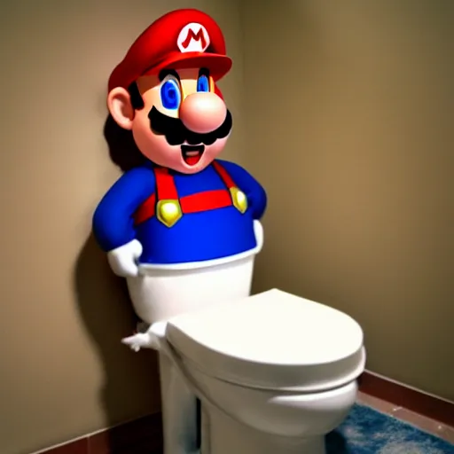 super mario sitting on a toilet taking a poop with an | Stable Diffusion