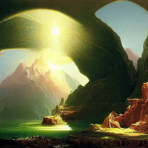 Prompt: interactions with a parallel universe. beautiful painting by thomas cole ( 1 8 3 3 )