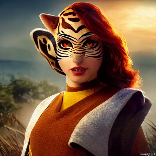 Image similar to a pixar movie tigress as a jedi templar, beautiful portrait photo, cinematic, very sharp and detailed, 4k hdr, beautiful background