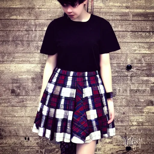 Image similar to female model teenage emo photography plaid skirt band shirt beautiful face