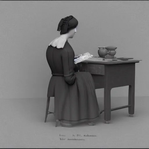 Image similar to an early 1800s photo of someone sitting at a computer making a donut in blender3d