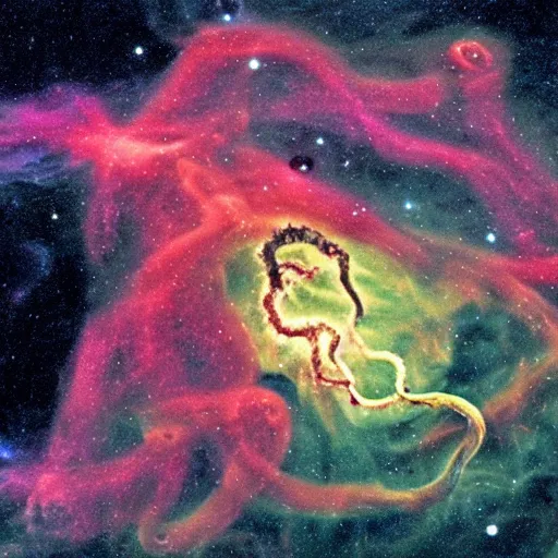 Image similar to lovecraftian tentacles emerging from a space nebula