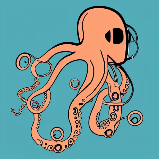 Image similar to cyborg octopus in headphones, logo, digital art, minimalism