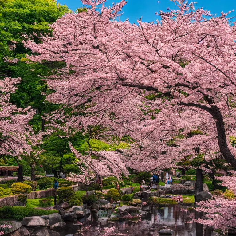 Image similar to photo of japanese sakura garden in the center of moscow, sony a 7 r
