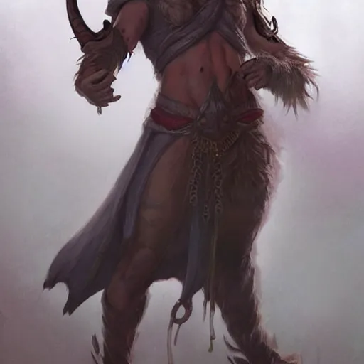 Image similar to Tiefling Druid with tiefling tail D&D, fantasy, full body portrait, highly detailed, digital painting, artstation, concept art, sharp focus, illustration, art artgerm by greg rutkowski