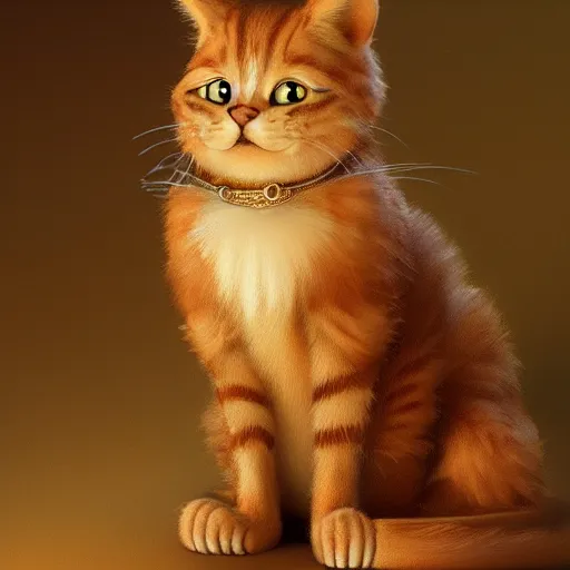 Prompt: Garfield the cat illustration, soft lighting, soft details, painting oil on canvas by Edmund Blair Leighton and Charlie Bowater octane render, HDR