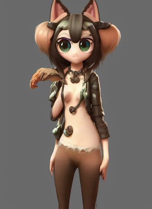 Image similar to female furry mini cute style, character adoptable, highly detailed, rendered, ray - tracing, cgi animated, 3 d demo reel avatar, style of maple story and zootopia, maple story cthulhu girl, dark cthulhu, dark skin, cool clothes, soft shade, soft lighting