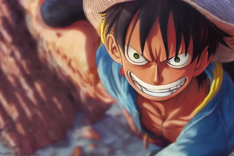 Image similar to monkey d. luffy, single subject, scenic full shot, ambient lighting, detailed face, by makoto shinkai, stanley artgerm lau, wlop, rossdraws