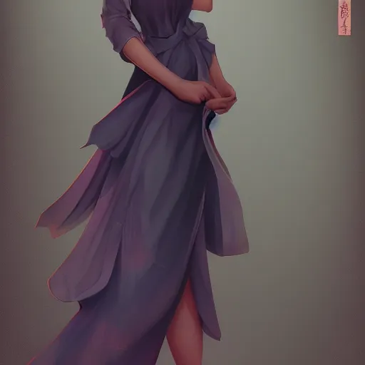 Prompt: Asian woman wearing a dress, ArtStation trending, detailed, digital art, calm colors,