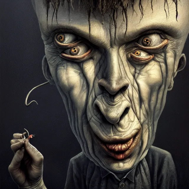 Image similar to gediminas pranckevicius | close up portrait of a the devil in the sinister valley of despair, one mouth, one nose, two eyes, oil painting by tomasz jedruszek, cinematic lighting, pen and ink, intricate line, hd, 4 k, million of likes, trending on artstation