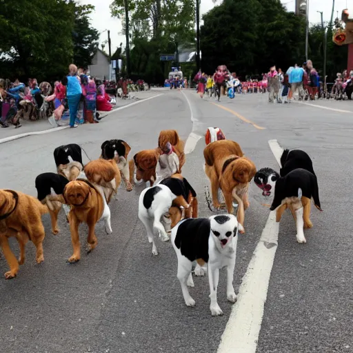 Prompt: dog milk parade