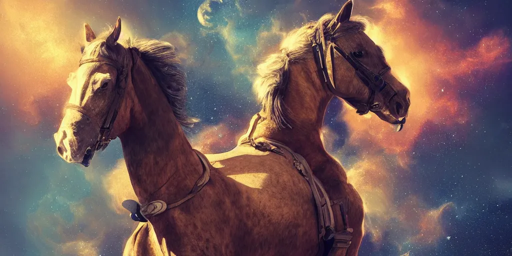 Prompt: astronaut horse, horse suit, outer space, mars, golden hour, sharp focus, digital art, hyper - realistic, 4 k, highly detailed, hd, dramatic lighting by brom