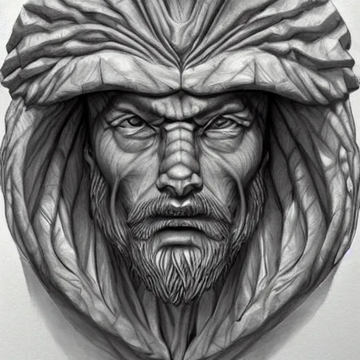 Image similar to hyperrealistic drawing of a marble stone sculpture of the bust of a storm giant, empty eye sockets, crown of metal, by larry elmore