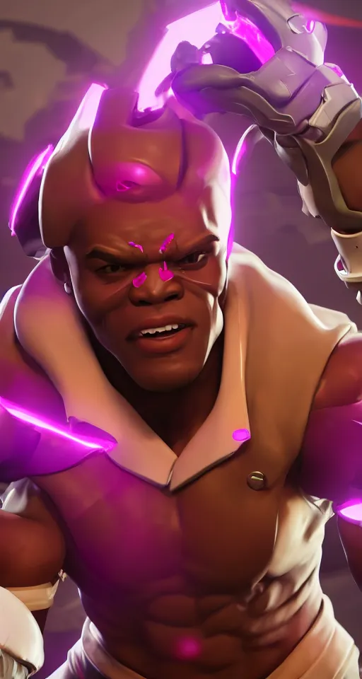 Image similar to doomfist, pink blazer, overwatch game, digital art, high detailed, artstation, octane render