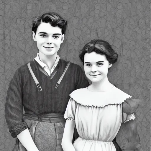 Image similar to Gilbert Blythe from anne with an e as college students, digital art