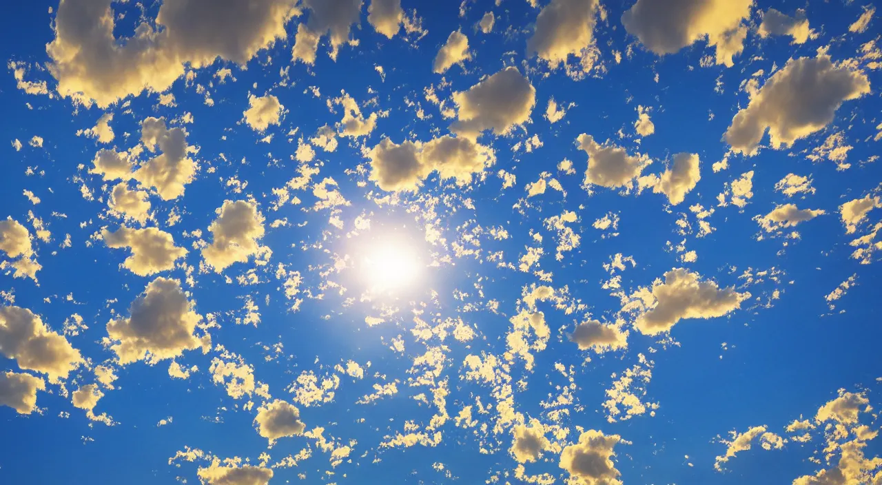 Prompt: Massive drops of water in a cloudless sky, sunny weather, golden hour, saturated colors, hyper detailed photorealistic