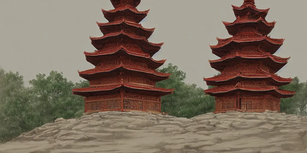 Prompt: pagoda, by zhang zeduan