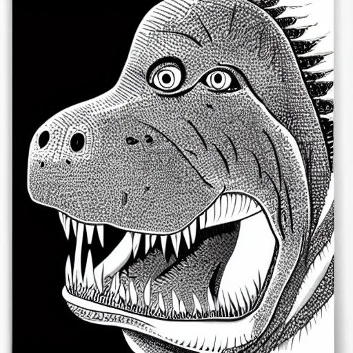 Image similar to a t - rex on a white background by louis wain, black and white, vector art