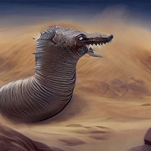 Image similar to joe biden's with dune sandworm body shai-hulud, artstation, sandworm, shai-hulud, shai hulud