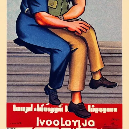 Image similar to hungarian prime minister viktor orban sitting on the knee of joseph stalin, soviet propaganda poster art from 1 9 5 0, highly detailed, colored