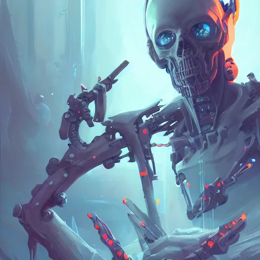 Image similar to portrait of a terrifying cybernetic grim reaper of death, cyberpunk concept art by pete mohrbacher and artgerm and wlop and greg rutkowski and deathburger, digital art, highly detailed, intricate, sci-fi, sharp focus, Trending on Artstation HQ, deviantart, unreal engine 5, 4K UHD image