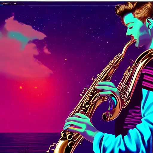 Image similar to saxophone, epic retrowave art, hyperrealistic, trending on art station
