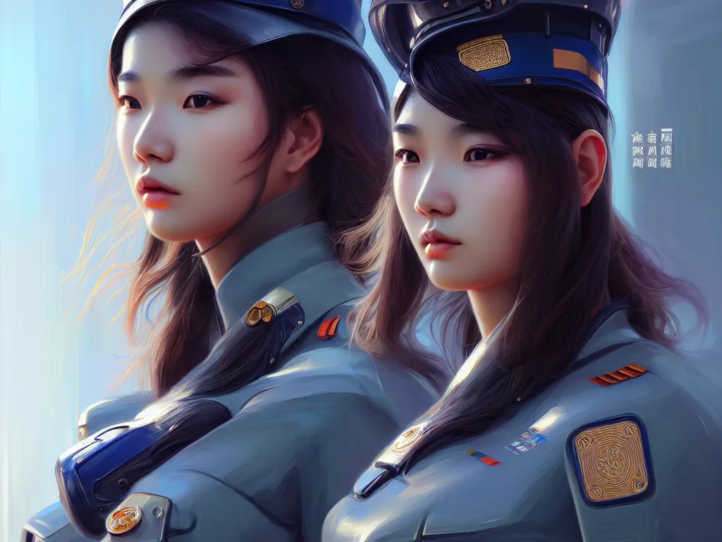 Image similar to portrait futuristic vietnam police uniform girl, at future neon light rooftop, ssci - fi and fantasy, intricate and very very beautiful and elegant, highly detailed, digital painting, artstation, concept art, smooth and sharp focus, illustration, art by tan zi and ayanamikodon and alphonse mucha and wlop