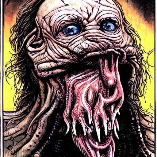 Image similar to blasphemous vile creature from The Thing, Cronenberg, Greg nicotero Cthulhu eating a human disgustingly