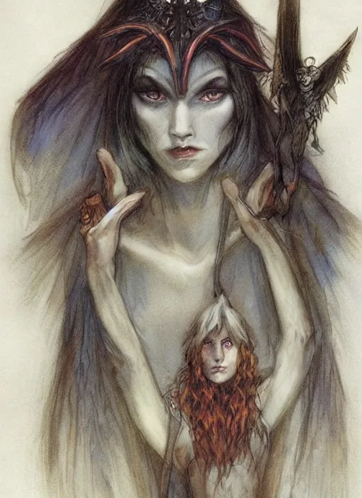 Image similar to portrait of young female sorceress of the endtimes, beautiful! coherent! dungeons and dragons character, by brian froud, strong line, night color, high contrast