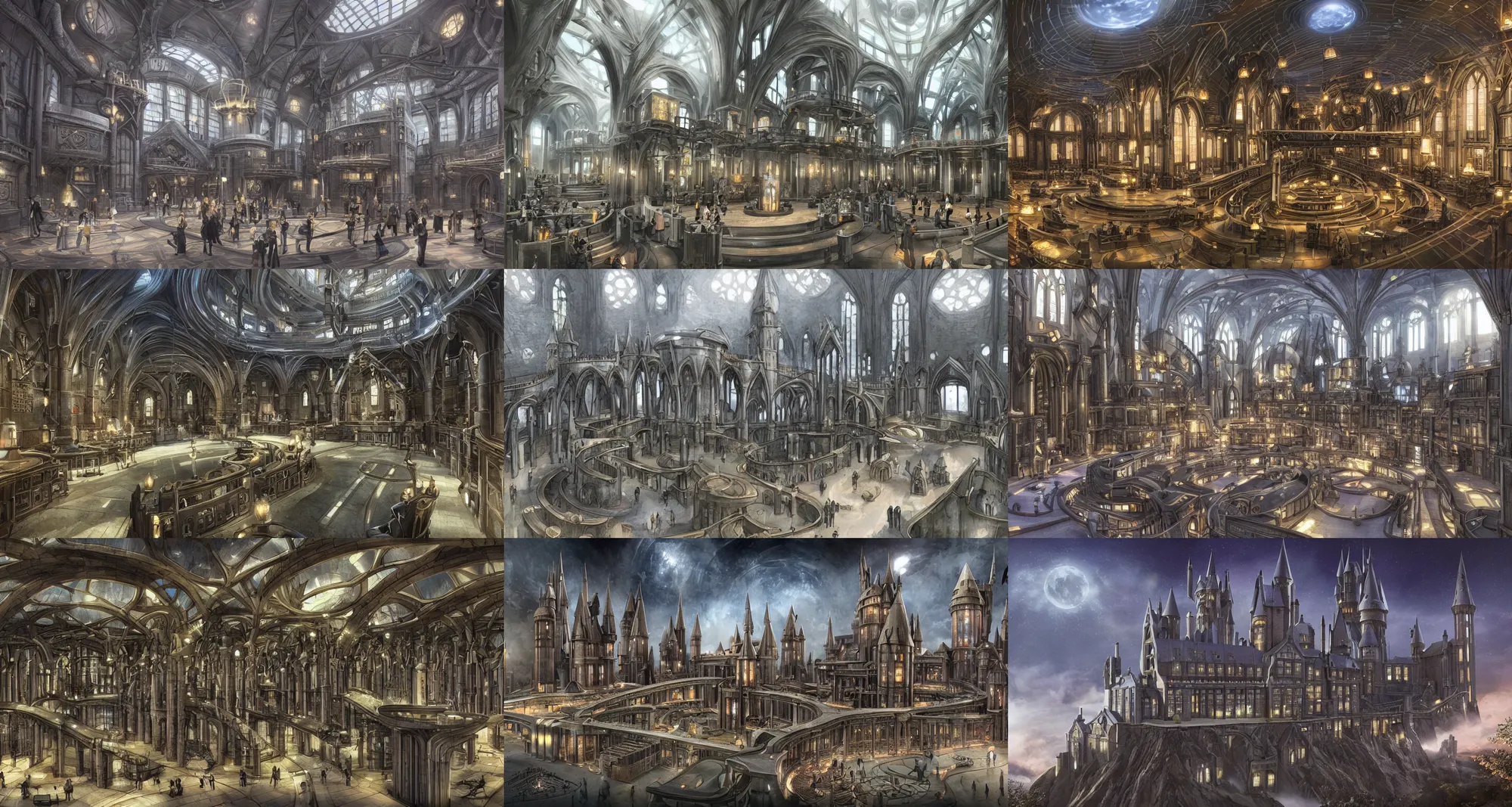 Prompt: a futuristic designed version of the school of witchcraft and wizardry Hogwarts