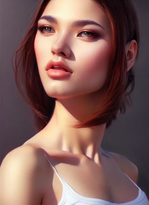 Image similar to photo of a gorgeous young woman in the style of stefan kostic, realistic, sharp focus, 8k high definition, insanely detailed, intricate, elegant, art by stanley lau and artgerm