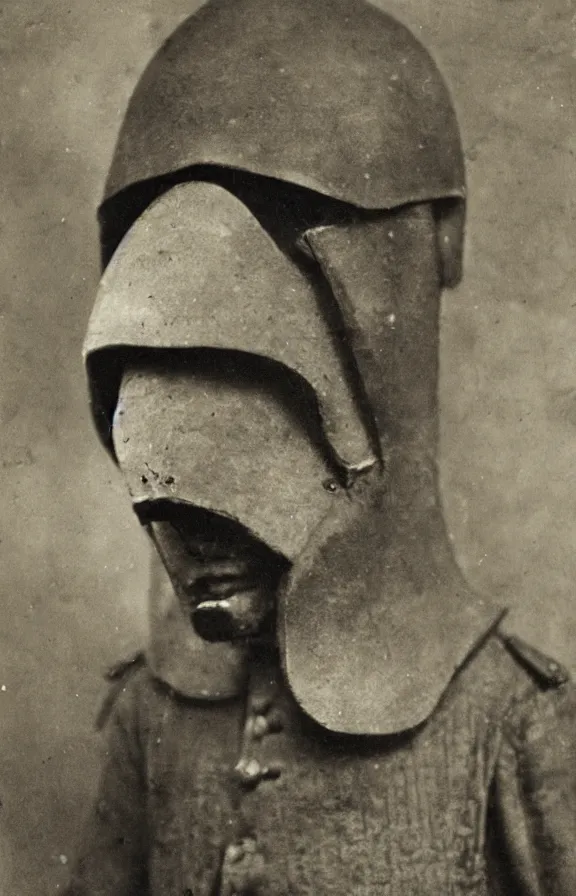 Image similar to person wearing executioner mask, ww1 photo, grainy, high detail, high resolution