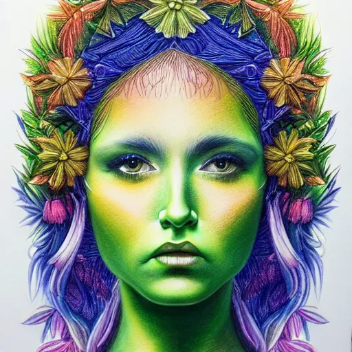 Prompt: Colored pencil art on paper, Goddess Gaia Portrait, highly detailed, artstation, MasterPiece, Award-Winning, Caran d'Ache Luminance