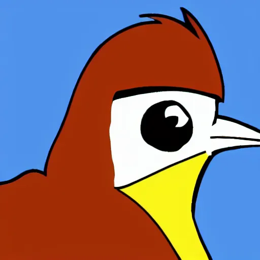 Image similar to bird stares face on into camera with quizzical expression, extremely detailed cartoon