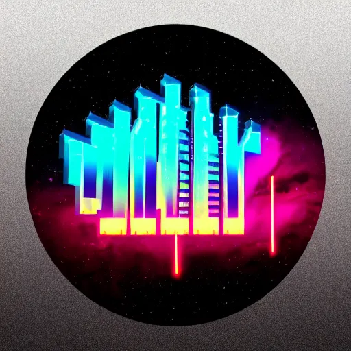 Image similar to scifi logo for a synthwave music producer, digital 3 d, black background, trending on artstation