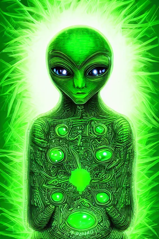 Image similar to an anxious green alien, symmetrical, highly detailed, digital art, sharp focus, trending on art station, anime art style