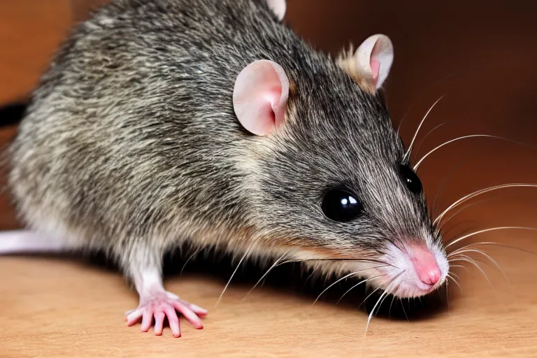 Image similar to photo, smiling! furry antropomorphic rat! eats thick internet cable! highly detailed, intricate details