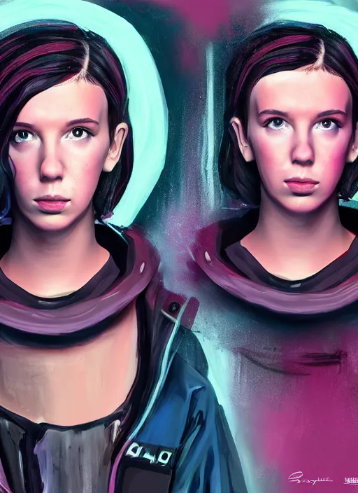 Image similar to Digital Art Portrait of cyberpunk Millie Bobby Brown