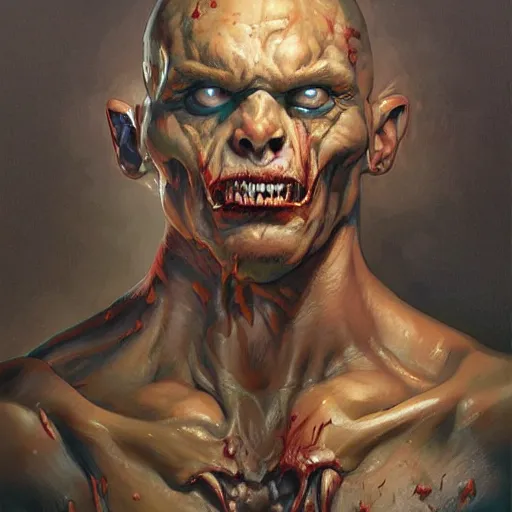 Image similar to an portrait of an mutant buff zombie, highly detailed, centered, digital painting, artstation, concept art, donato giancola, Joseph Christian Leyendecker, WLOP, Boris Vallejo, Breathtaking