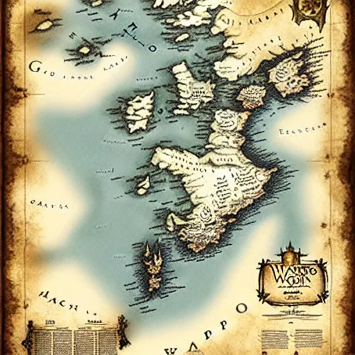 Image similar to westeros map printed on parchment, 8 k