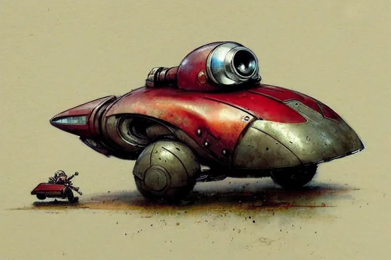 Image similar to adventurer ( ( ( ( ( 1 9 5 0 s retro future robot mouse landspeeder robot. muted colors. ) ) ) ) ) by jean baptiste monge!!!!!!!!!!!!!!!!!!!!!!!!! chrome red