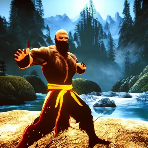 Prompt: Bob Ross Mortal Kombat performing fatality, unreal engine, 8k highly detailed