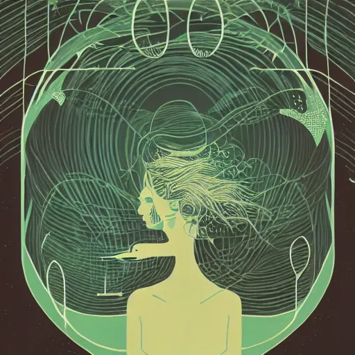 Image similar to a wandering mind, logo, simple white background victo ngai, kilian eng