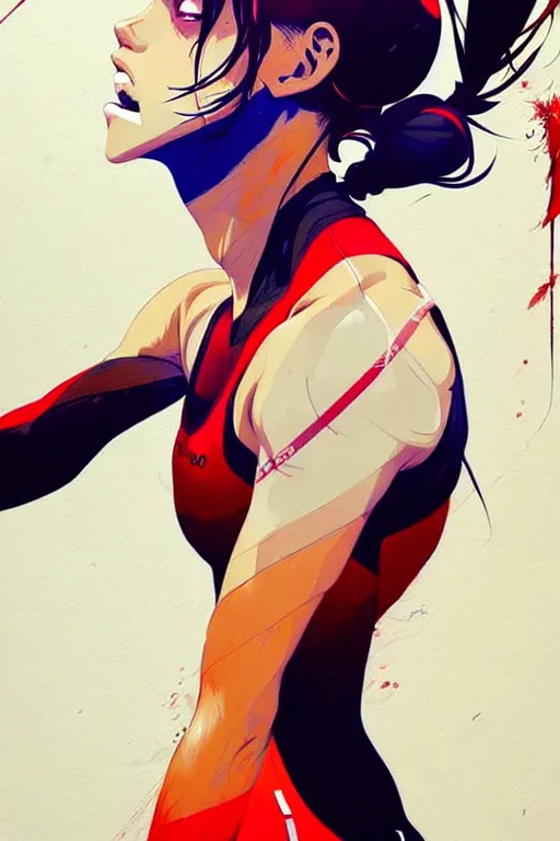 Image similar to a ultradetailed beautiful panting of a female volleyball player, by conrad roset, greg rutkowski and makoto shinkai, trending on artstation