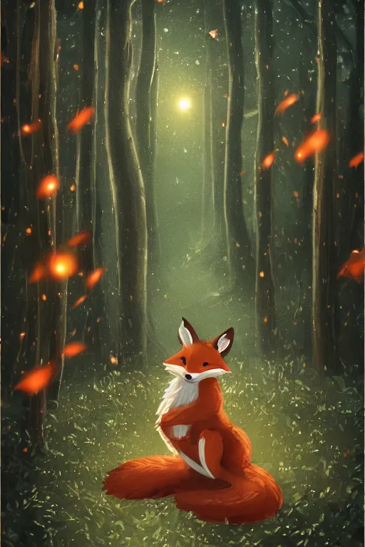 Prompt: a medieval anthropomorphic fox in a forest at night with fireflies, trending on artstation, furry art, by kawacy, night lighting, digital art, dreamy, bokeh