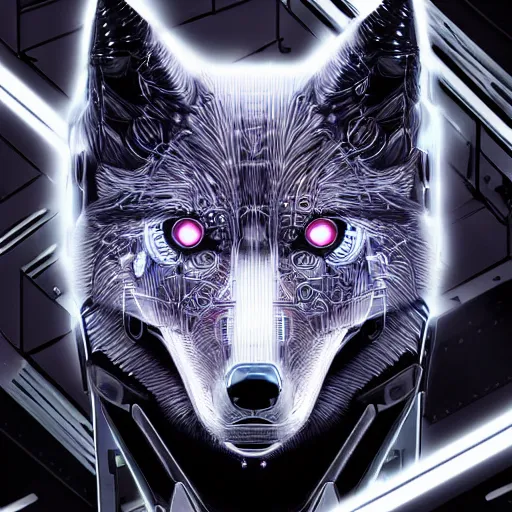 Prompt: face of a cybernetic wolf, futuristic, cyberpunk, symmetric, digital illustration, photo - realistic, macro, extremely detailed, vivid, neon, dramatic lighting, intricate details