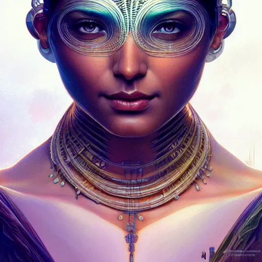 Image similar to ultra realistic illustration, an indian cyborg, transparent, static, intricate, elegant, highly detailed, digital painting, artstation, concept art, smooth, sharp focus, illustration, art by artgerm and greg rutkowski and alphonse mucha